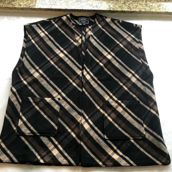 Lucky Brand Caftan Open Cardigan Brown/Black Plaid Women’s Size M Poncho Shawl - Picture 12 of 16